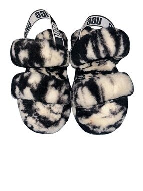 UGG Black & Cream Tie-Dye Fluffy Slide Sandals